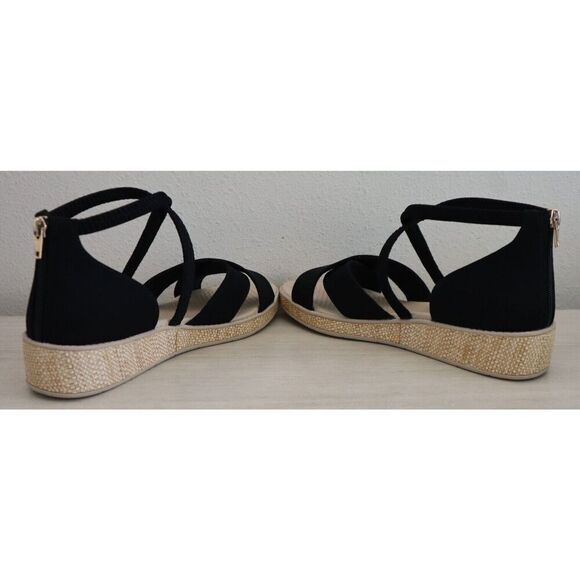BZees I8760F1002 Women's Sz 10W Black Linen Bali Sand Wedge Strappy Sandals - Picture 4 of 11